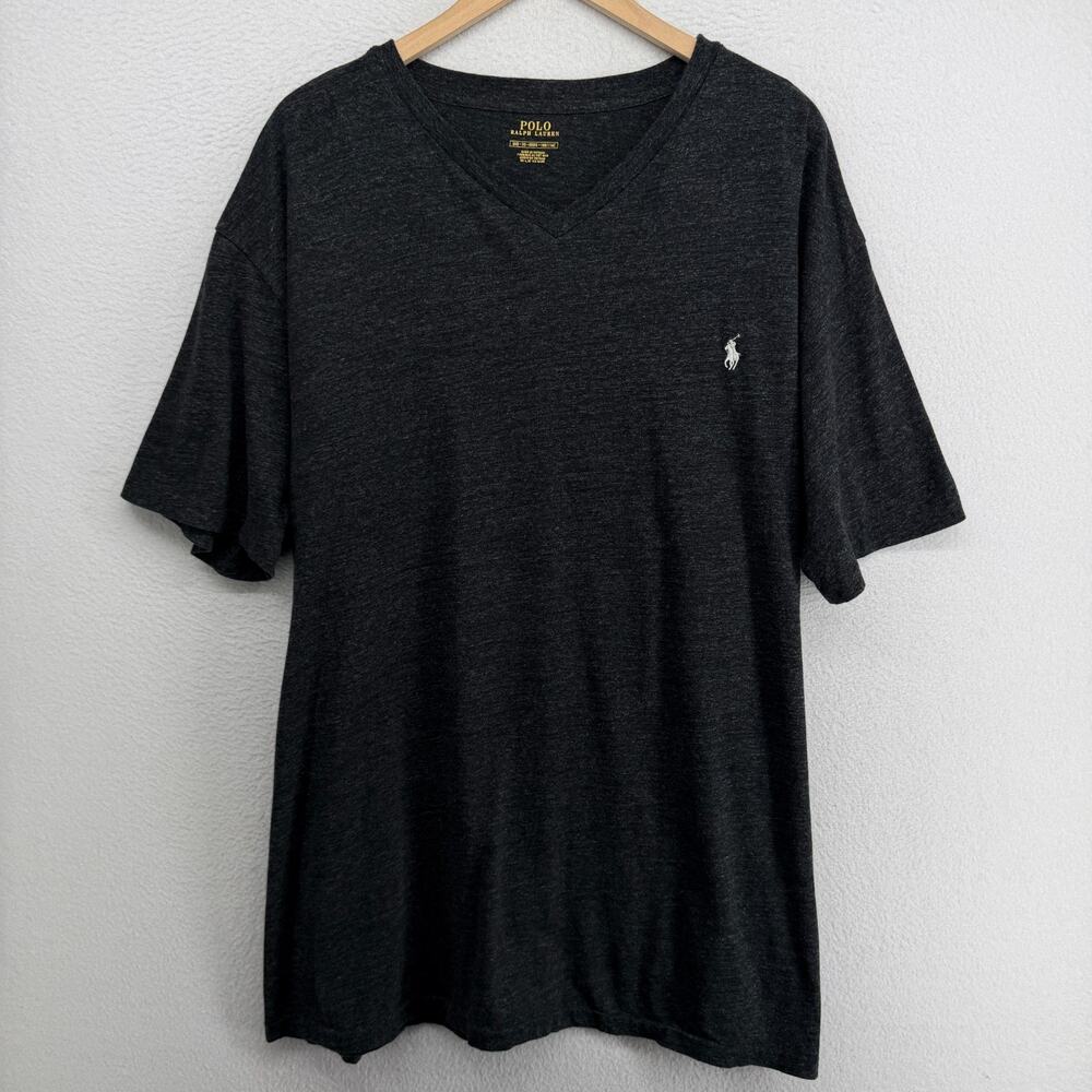 POLO RALPH LAUREN Shirt Mens 3XB Big V-Neck Tee Cotton Heather Charcoal Gray